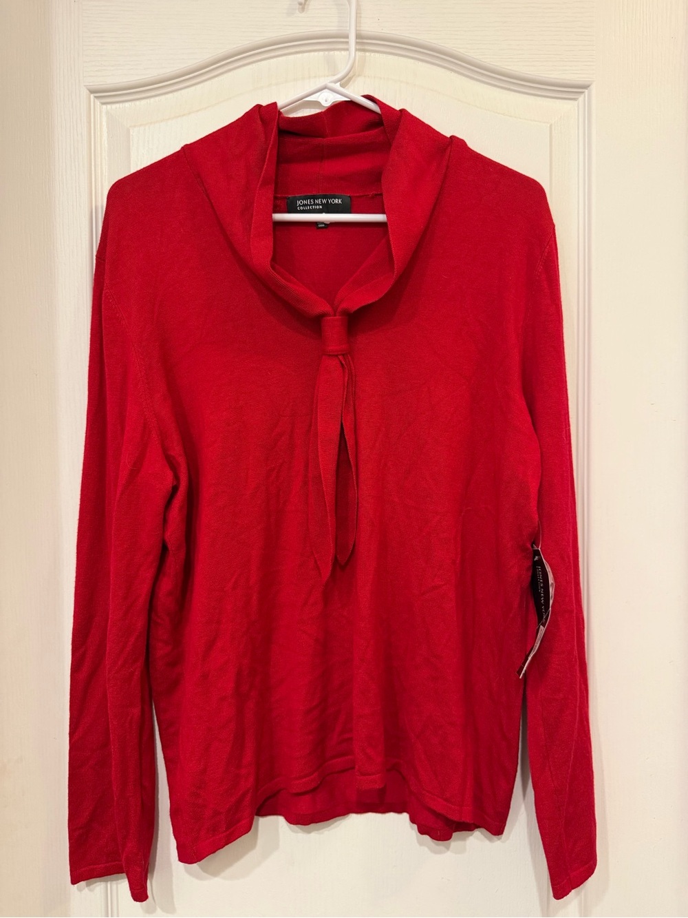 NWT Jones New York Collection XL Red Tie Neck Long Sleeve Knit Top